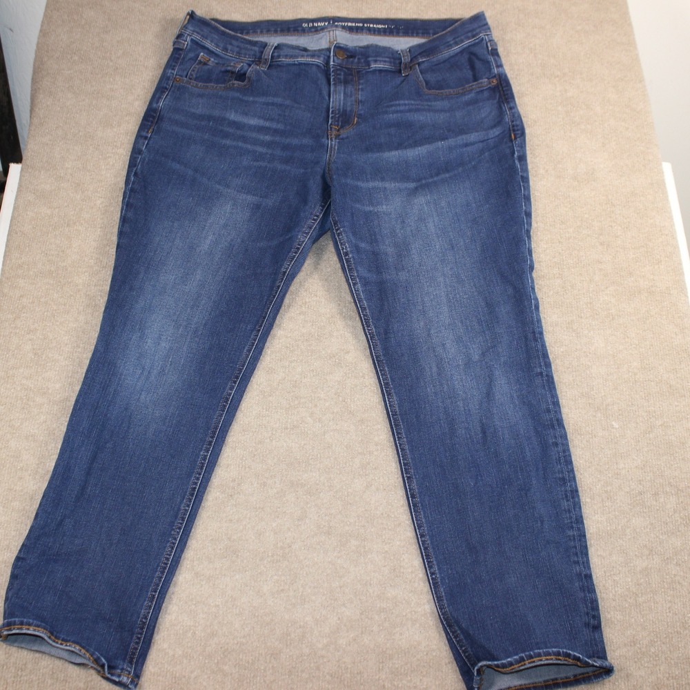 Old Navy Boyfriend Straight Jeans Women 16 Blue Denim Medium Wash Stretch Pocket